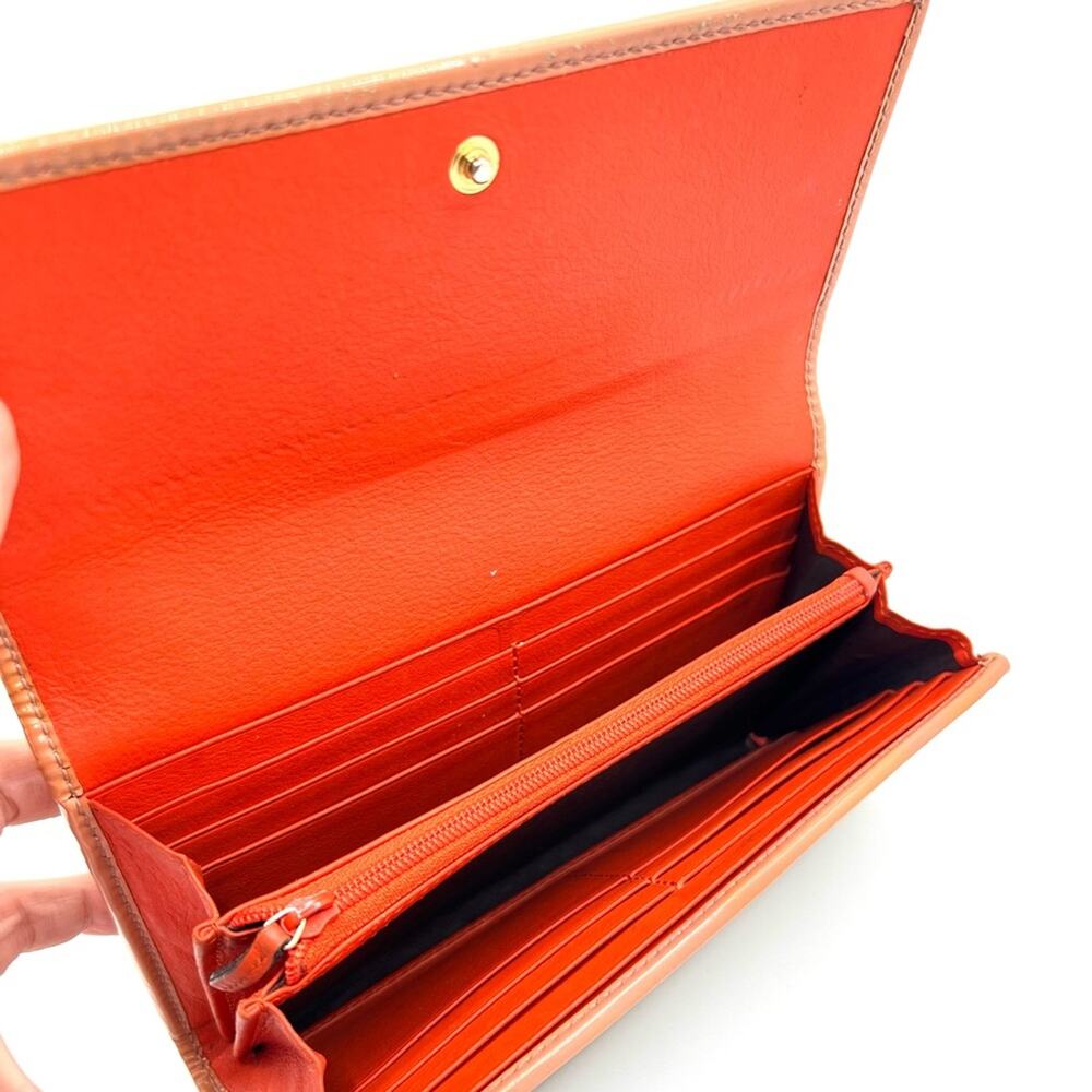 Authentic GG GUCCI Pink Ribbon Orange Leather Continental Long Wallet - Picture 6 of 9